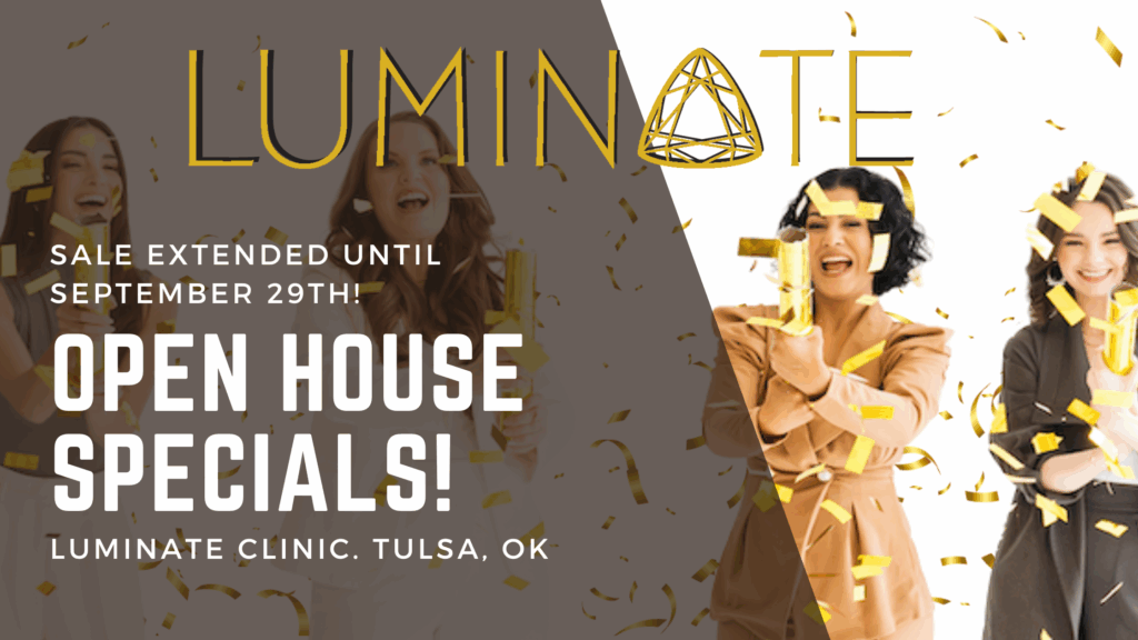 Image of the Luminate Team popping confetti with text that reads "Open House Specials" on top
