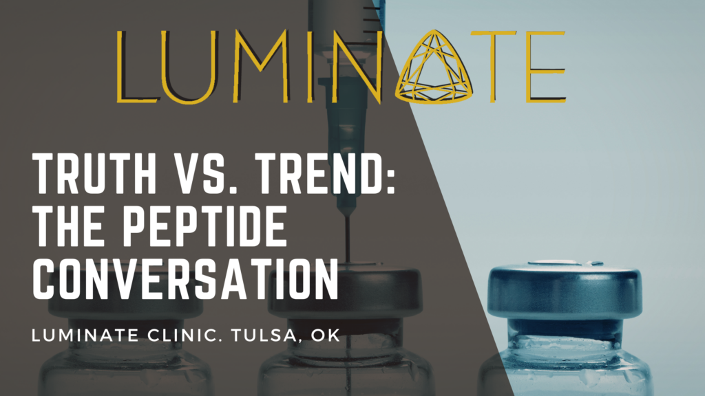 Vials of peptides and a syringe above